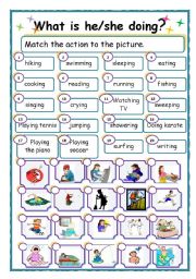 English Worksheet: What is he or she doing?