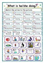 English Worksheet: What is he or she doing?