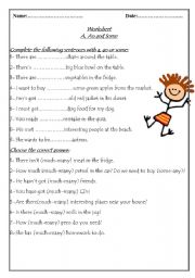 English Worksheet: a,an,some and irregular plural