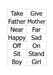 English worksheet: Antonyms - Pairs game