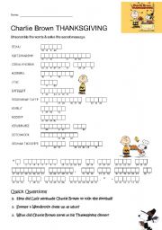 English Worksheet: Charlie Brown Thanksgiving