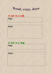 English worksheet: Read, copy and draw (elementary sentences)