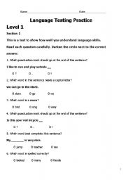 English worksheet: Language Testing Practice
