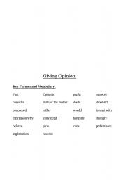 English worksheet: Giving Opinions