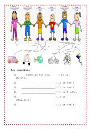 English Worksheet: possessive adjectives and toys