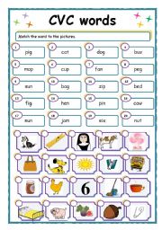 English Worksheet: CVC words Matching