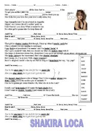 English Worksheet: SHAKIRA LOCA