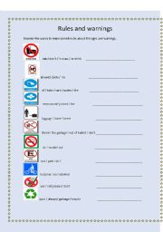 English Worksheet: rules,regulations and warnings