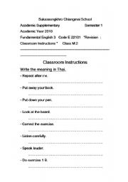 English Worksheet: Classroom Instructions