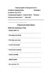 English worksheet: Classroom Instructions