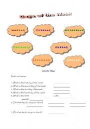 English worksheet: Days of the Week