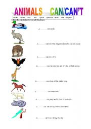 English Worksheet: can/cant for ability