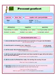 English Worksheet: present perfect grammar + a list of regular and irregular verbs + excercises ( 4 pages)