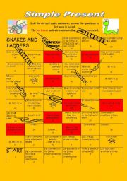 English Worksheet: Simple Present Board Game