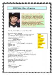 English Worksheet: Like a rolling stone by Bob Dylan