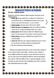 English worksheet: research on animals