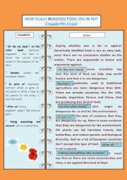 English Worksheet: Genetically  Modified Food (GMF): yes or no? / A Commented composition / essay