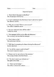 English worksheet: Reported speech exercises