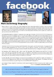 English Worksheet: Tense review biography of  Mark Zuckerberg 