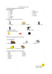 English worksheet: vocabulary quiz