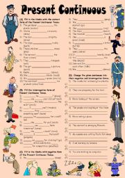 English Worksheet: Exercises on Present Continuous Tense (Editable with Key)