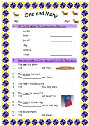 English worksheet: One and Many:  Adding -s