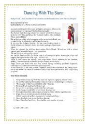 English Worksheet: Dancing With The Stars reading comprehension