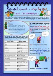 English Worksheet: Reported speech - step by step * Step 1 * Grammar part 1