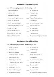 English Worksheet: Social English (easy)