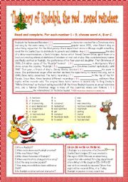 English Worksheet: THE STORY OF RUDOLPH: THE RED.NOSED REINDEER.