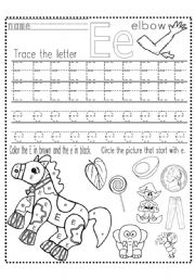 English Worksheet: 2 PAG WS LETTERS  N AND E TRACING AND VOCABULARY