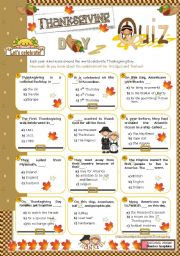English Worksheet: Thanksgiving QUIZ