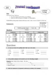 English Worksheet: Present Continuous - Presentation and exercises