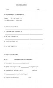 English worksheet: exercises present continous, some. any. how much. how many. countries and  nationalities