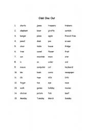 English Worksheet: Odd One Out