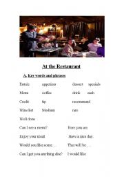 English Worksheet: At The Restaurant