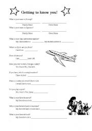 English Worksheet: Self-Introduction Worksheet - Getting to Know You