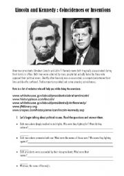 English Worksheet: Lincoln and Kennedy: Coincidences or Inventions (Reading Experiment)