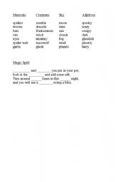 English Worksheet: Halloween Magic Spell