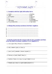 English worksheet: To have got - affirmative, negative and interrogative