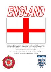 England Info sheet with comprehension questions