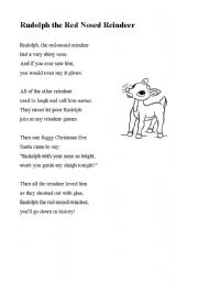 English Worksheet: Rudolph the Red-Nosed Reindeer - coloring and song worksheet