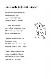 English Worksheet: Rudolph the Red-Nosed Reindeer - coloring and song worksheet
