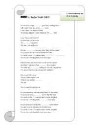 English worksheet: Song Activity - Taylor Swift / Mine