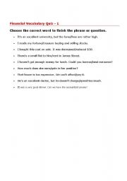 English worksheet: Financial Vocabulary Quiz 1