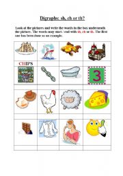 English worksheet: Digraphs: SH CH TH