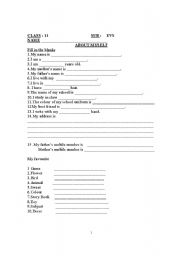 English Worksheet: ABOUT MYSELF