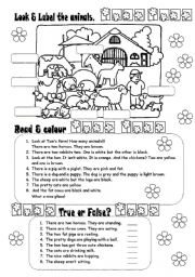 English Worksheet: Label, Read & Colour the animals.