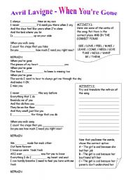 English Worksheet: Avril lavigne - When youre gone