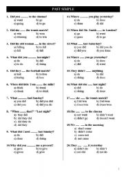 English Worksheet: past tense